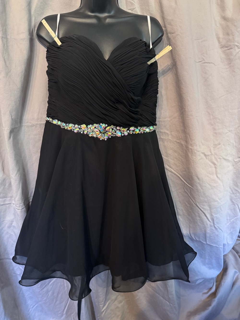Black Beaded A-Line Cocktail Dress, Crystal waist Embellishments, Corset back